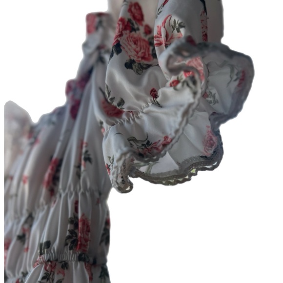 Women's Floral Print Elastic Square Neck Puff Short Sleeve - Picture 5 of 5